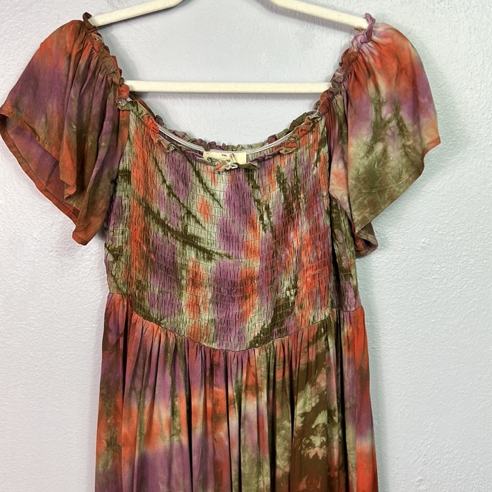 NWT Entro Tie Dye Off the Shoulder Smocked Bodice Boho Dress Large - Picture 2 of 10